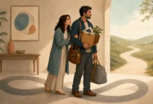 این تصویر زوجی را نشان میدهند که یکی از آنها برای انجام کارهای روزمره خود به دیگری وابسته است و به نوعی بیانگر تأثیر طرحواره وابستگی بر روابط است.